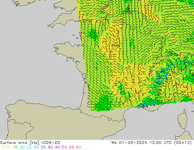 Bodenwind ICON-D2 Mi 01.05.2024 12 UTC