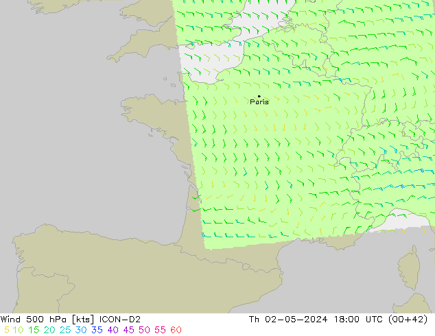 Wind 500 hPa ICON-D2 do 02.05.2024 18 UTC