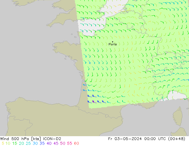 Wind 500 hPa ICON-D2 Fr 03.05.2024 00 UTC