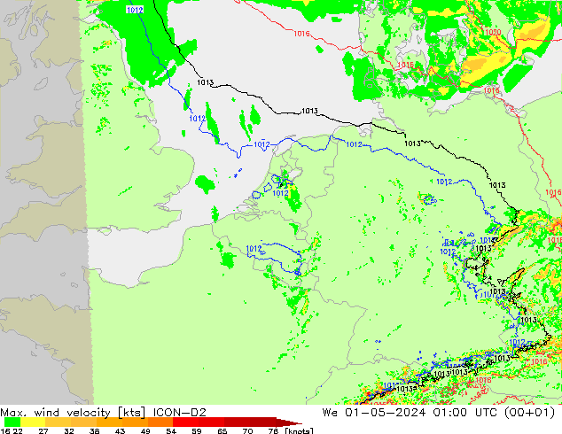 Max. wind velocity ICON-D2 St 01.05.2024 01 UTC