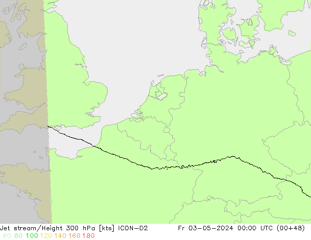 Jet stream ICON-D2 Sex 03.05.2024 00 UTC