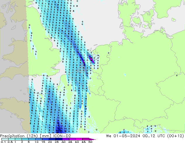 Precipitation (12h) ICON-D2 St 01.05.2024 12 UTC