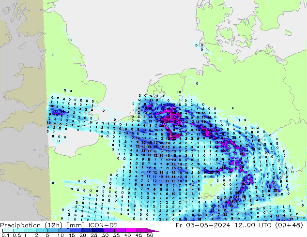Precipitation (12h) ICON-D2 Fr 03.05.2024 00 UTC