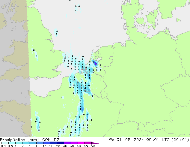 Yağış ICON-D2 Çar 01.05.2024 01 UTC