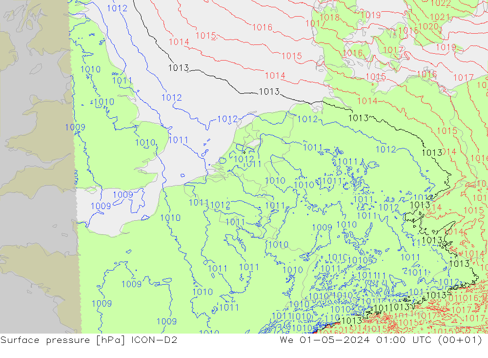 Yer basıncı ICON-D2 Çar 01.05.2024 01 UTC