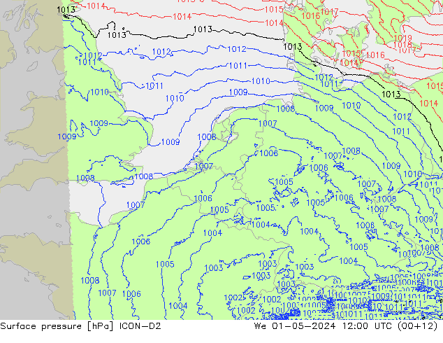 Atmosférický tlak ICON-D2 St 01.05.2024 12 UTC