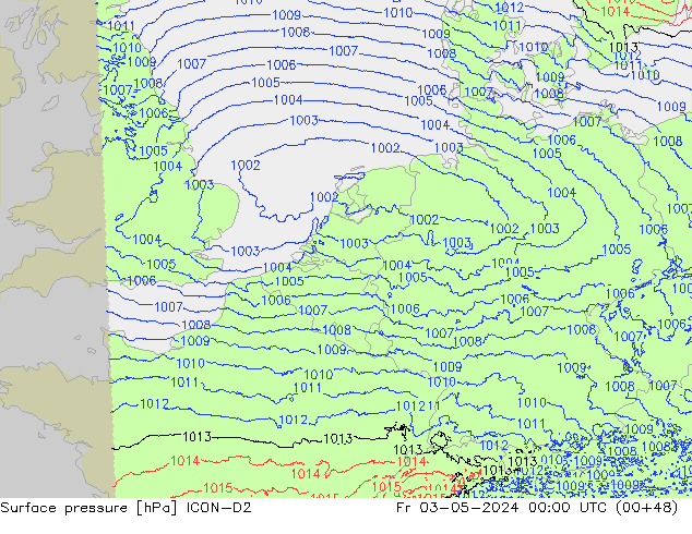 Surface pressure ICON-D2 Fr 03.05.2024 00 UTC