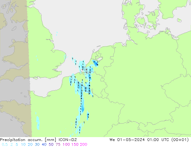 Precipitation accum. ICON-D2 St 01.05.2024 01 UTC