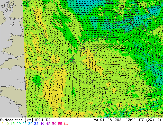 Bodenwind ICON-D2 Mi 01.05.2024 12 UTC