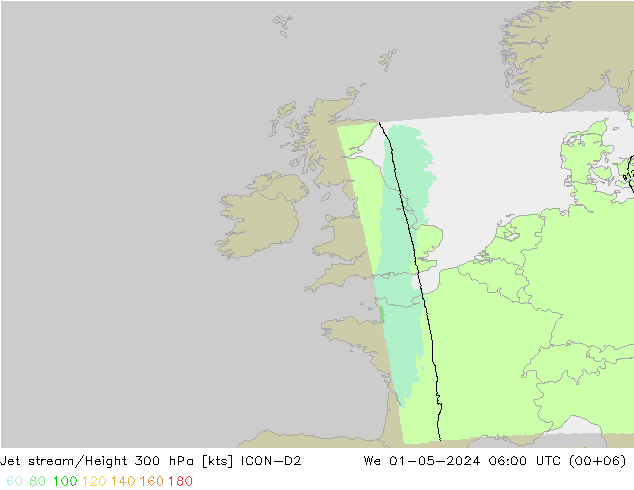 Jet stream ICON-D2 Qua 01.05.2024 06 UTC