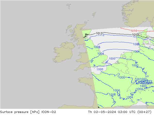 приземное давление ICON-D2 чт 02.05.2024 03 UTC