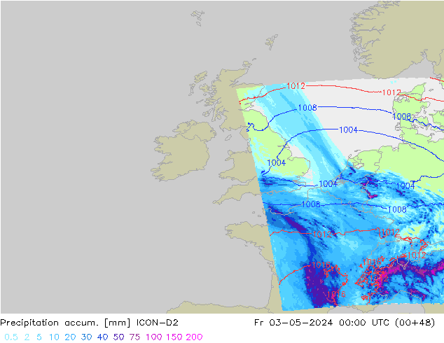 Precipitation accum. ICON-D2 Fr 03.05.2024 00 UTC