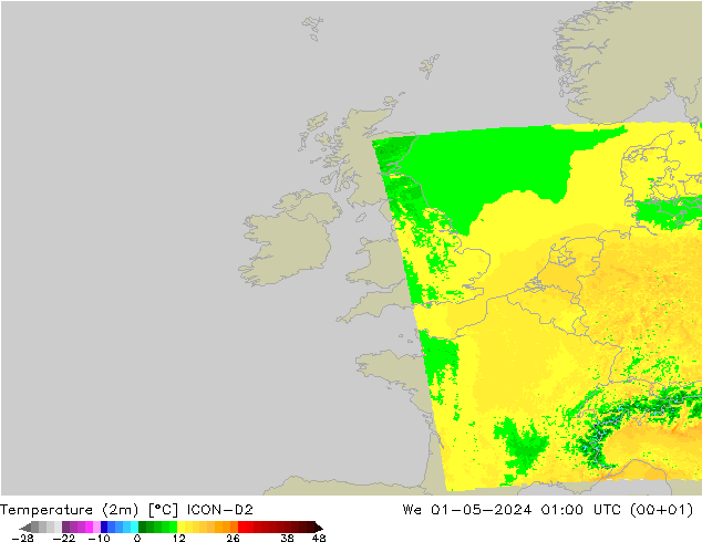 Sıcaklık Haritası (2m) ICON-D2 Çar 01.05.2024 01 UTC