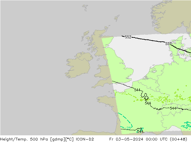 Height/Temp. 500 hPa ICON-D2 Fr 03.05.2024 00 UTC