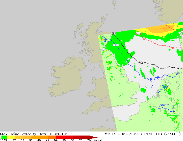 Max. wind velocity ICON-D2  01.05.2024 01 UTC