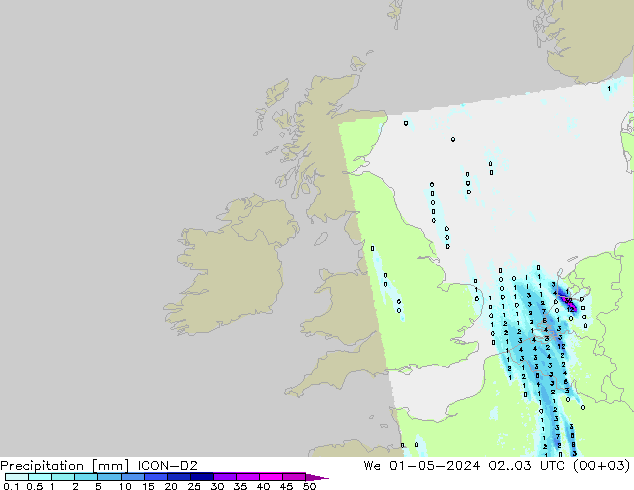 Precipitation ICON-D2 We 01.05.2024 03 UTC