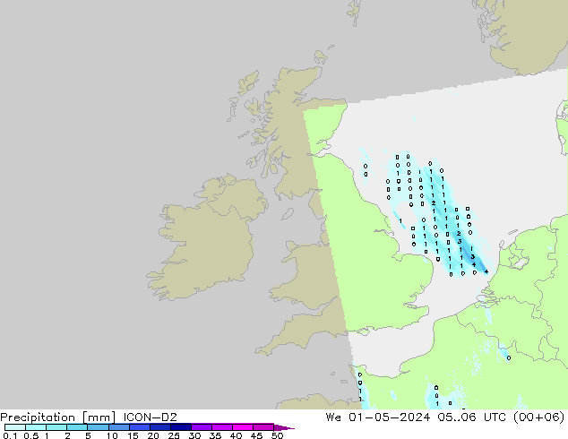 Precipitation ICON-D2 We 01.05.2024 06 UTC