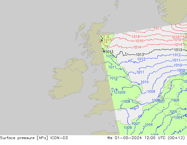 Yer basıncı ICON-D2 Çar 01.05.2024 12 UTC