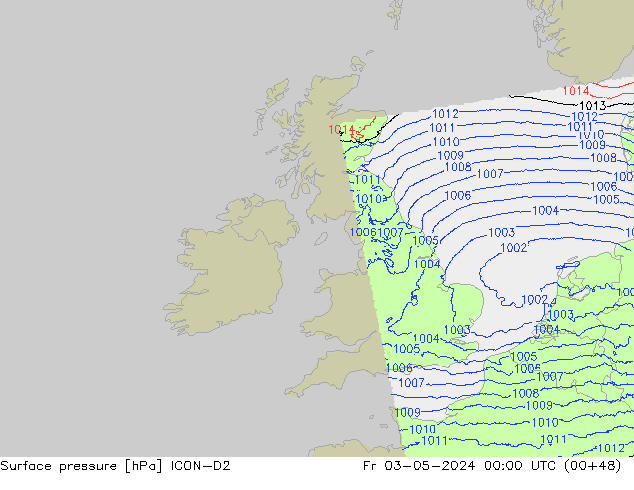 pressão do solo ICON-D2 Sex 03.05.2024 00 UTC