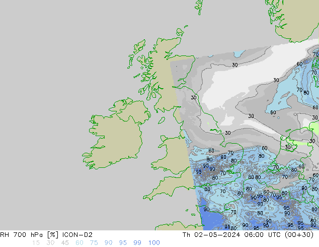 RH 700 hPa ICON-D2 Do 02.05.2024 06 UTC