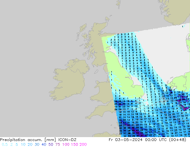 Precipitation accum. ICON-D2 Sex 03.05.2024 00 UTC