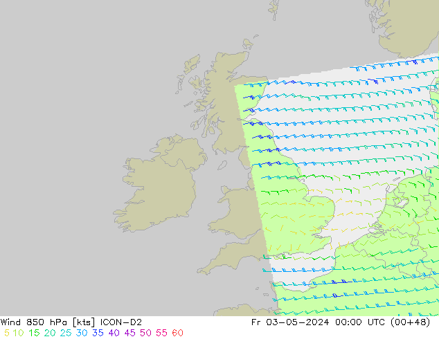 Viento 850 hPa ICON-D2 vie 03.05.2024 00 UTC