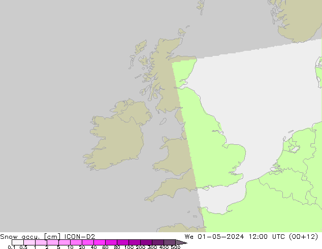 Snow accu. ICON-D2 We 01.05.2024 12 UTC