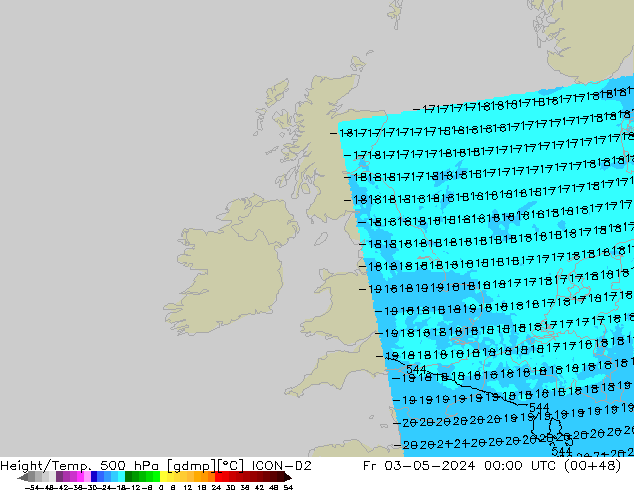 Height/Temp. 500 hPa ICON-D2 Fr 03.05.2024 00 UTC