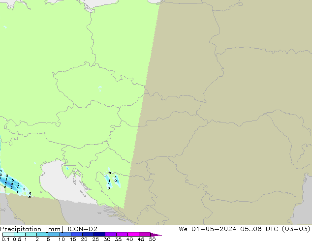 Precipitación ICON-D2 mié 01.05.2024 06 UTC