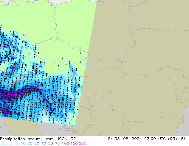 Precipitation accum. ICON-D2 Fr 03.05.2024 03 UTC