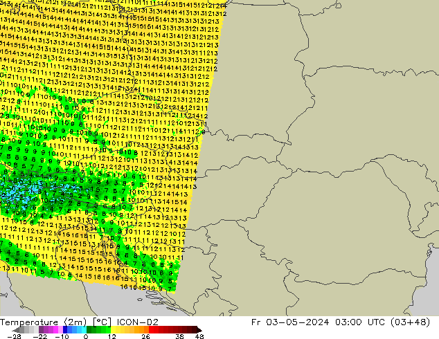 Temperature (2m) ICON-D2 Fr 03.05.2024 03 UTC