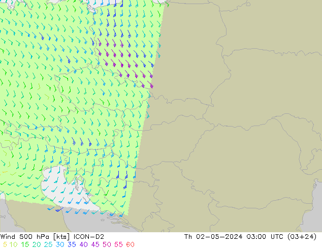 Wind 500 hPa ICON-D2 Th 02.05.2024 03 UTC