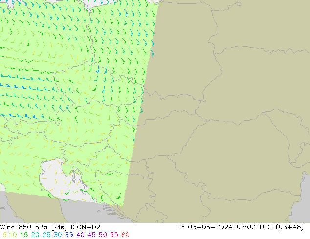 Wind 850 hPa ICON-D2 Fr 03.05.2024 03 UTC