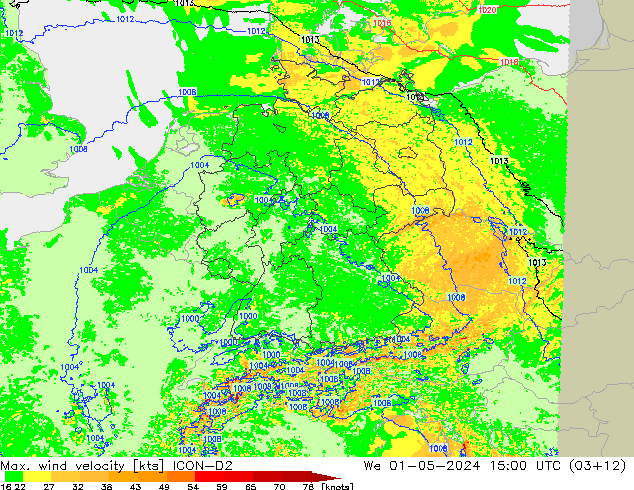 Windböen ICON-D2 Mi 01.05.2024 15 UTC