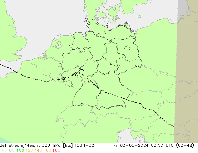 Jet stream/Height 300 hPa ICON-D2 Pá 03.05.2024 03 UTC