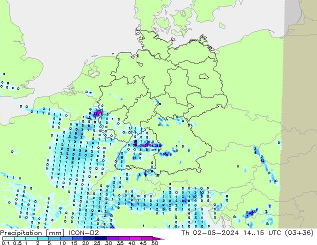 Niederschlag ICON-D2 Do 02.05.2024 15 UTC