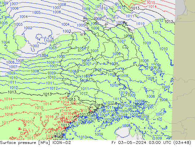 Surface pressure ICON-D2 Fr 03.05.2024 03 UTC