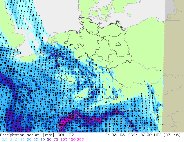 Precipitation accum. ICON-D2 pt. 03.05.2024 00 UTC