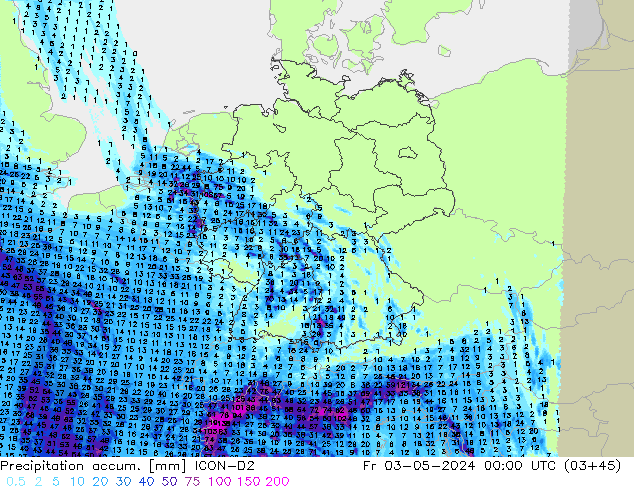 Precipitation accum. ICON-D2 ven 03.05.2024 00 UTC