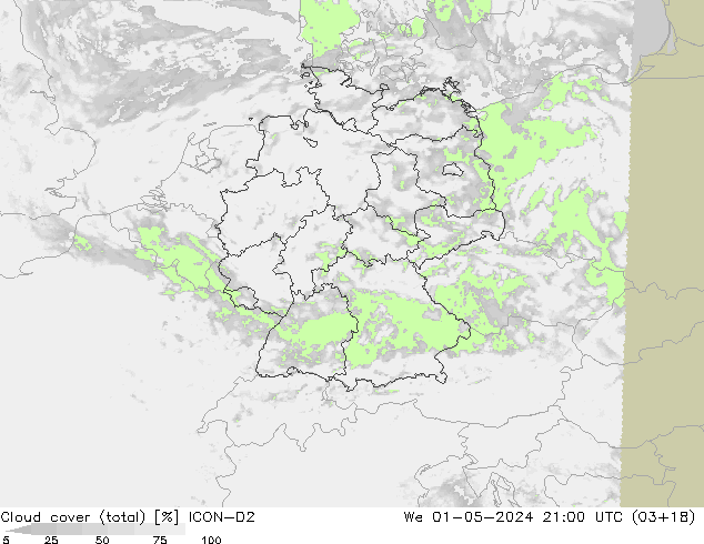 nuvens (total) ICON-D2 Qua 01.05.2024 21 UTC