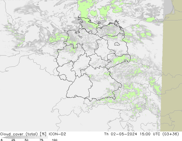 nuvens (total) ICON-D2 Qui 02.05.2024 15 UTC