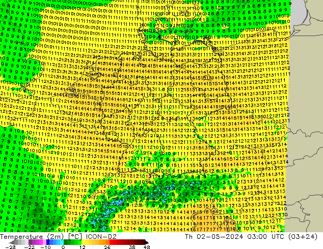 Temperature (2m) ICON-D2 Th 02.05.2024 03 UTC