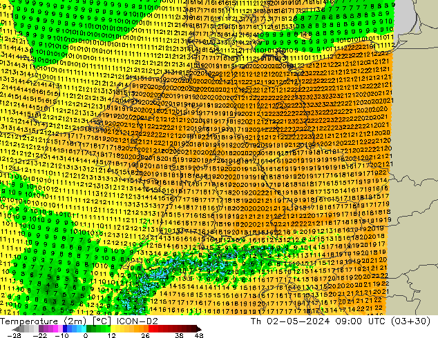 Temperature (2m) ICON-D2 Th 02.05.2024 09 UTC