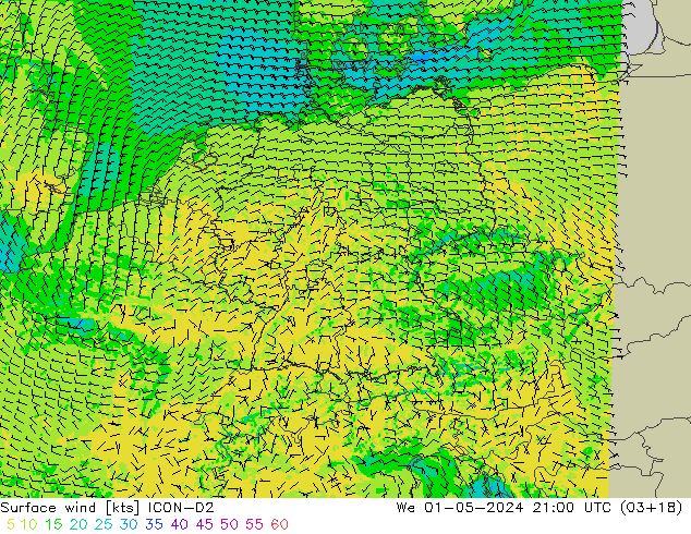 Bodenwind ICON-D2 Mi 01.05.2024 21 UTC