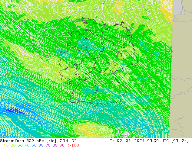 Streamlines 300 hPa ICON-D2 Th 02.05.2024 03 UTC