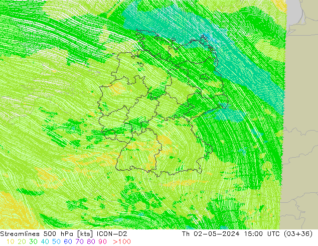 Streamlines 500 hPa ICON-D2 Th 02.05.2024 15 UTC