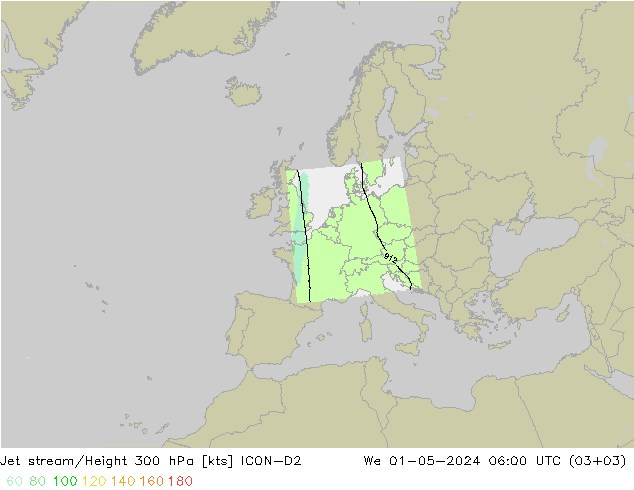 Jet stream/Height 300 hPa ICON-D2 We 01.05.2024 06 UTC