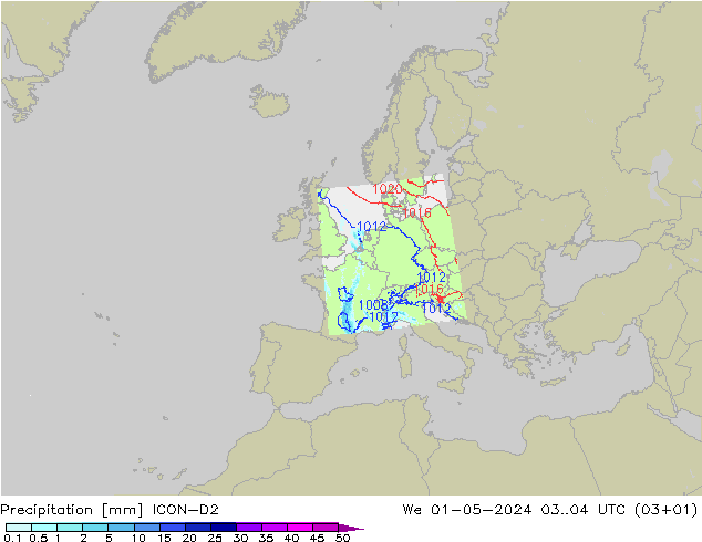 Niederschlag ICON-D2 Mi 01.05.2024 04 UTC