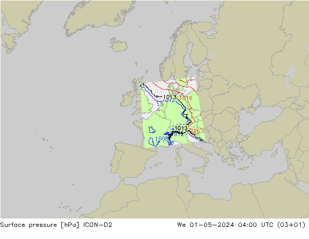 Bodendruck ICON-D2 Mi 01.05.2024 04 UTC