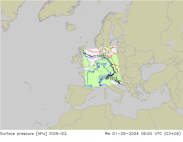 ciśnienie ICON-D2 śro. 01.05.2024 09 UTC